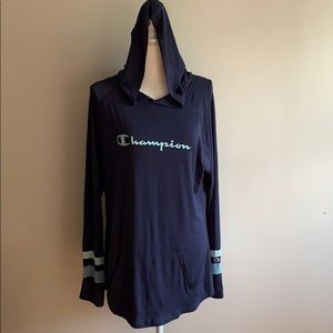 Champion Double Dry Blue Hooded Sleeve T-Shirt